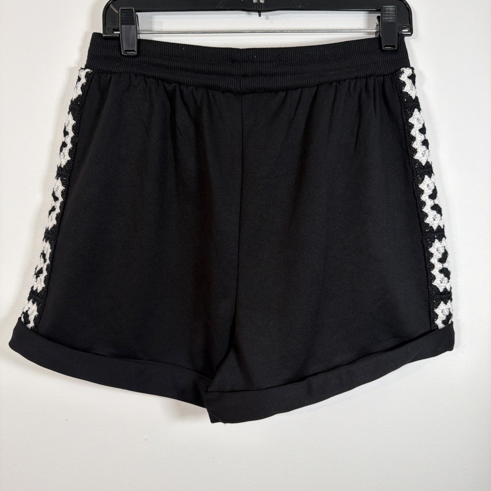Rebellion Again High Waist Crochet Detail Black White Shorts Large Boho NWT - Picture 7 of 12